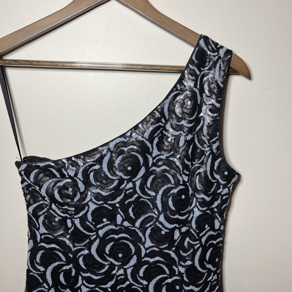 KARL LAGERFELD One-Shoulder Gown Long Dress Size 4‎ Side Slit Sequin Floral Gala - Picture 5 of 10